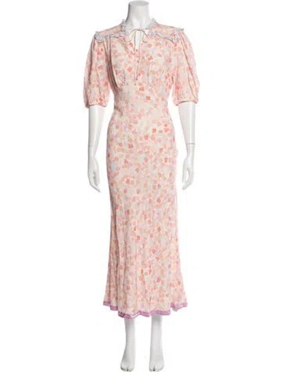 Pre-owned Rixo London Floral Print Long Dress In Orange