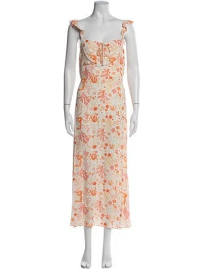 Pre-owned Rixo London Floral Print Long Dress In Orange