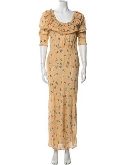 Pre-owned Rixo London Floral Print Long Dress In Orange