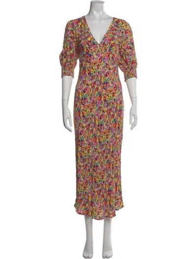 Pre-owned Rixo London Floral Print Long Dress In Orange