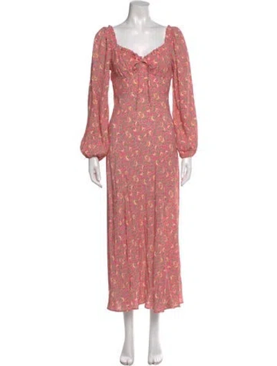 Pre-owned Rixo London Floral Print Long Dress In Pink