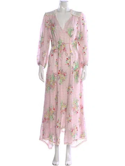 Pre-owned Rixo London Floral Print Long Dress In Pink
