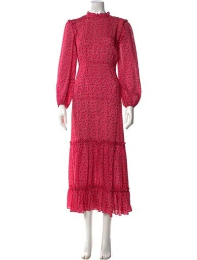 Pre-owned Rixo London Floral Print Long Dress In Pink