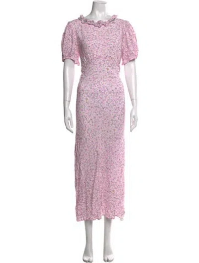 Pre-owned Rixo London Floral Print Long Dress In Pink