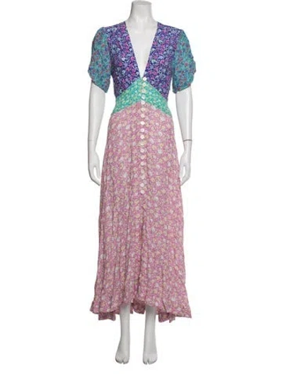 Pre-owned Rixo London Floral Print Long Dress In Pink