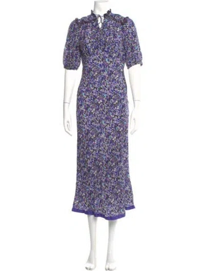 Pre-owned Rixo London Floral Print Long Dress In Purple