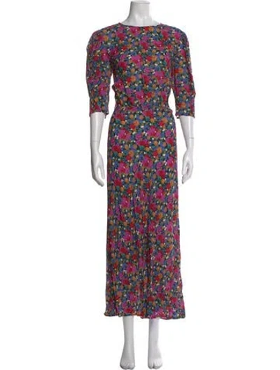 Pre-owned Rixo London Floral Print Long Dress In Purple