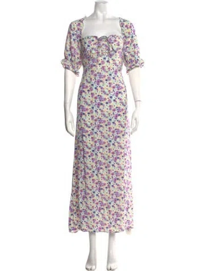 Pre-owned Rixo London Floral Print Long Dress In Purple