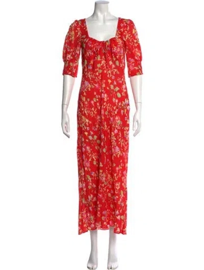 Pre-owned Rixo London Floral Print Long Dress In Red