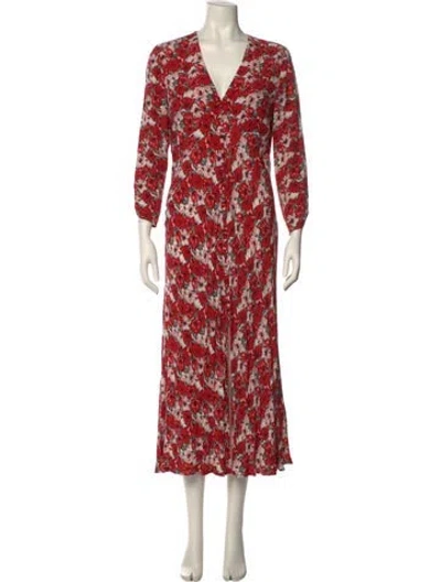 Pre-owned Rixo London Floral Print Long Dress In Red