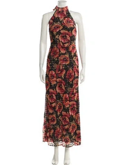 Pre-owned Rixo London Floral Print Long Dress In Red
