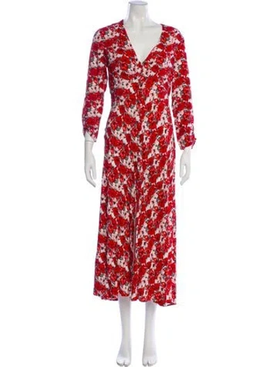 Pre-owned Rixo London Floral Print Long Dress In Red