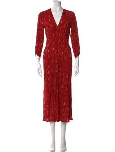 Pre-owned Rixo London Floral Print Long Dress In Red