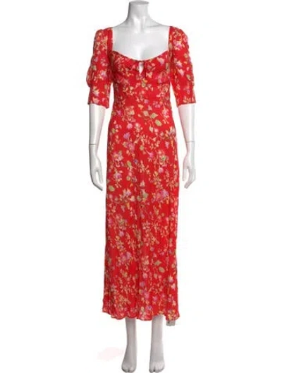 Pre-owned Rixo London Floral Print Long Dress In Red