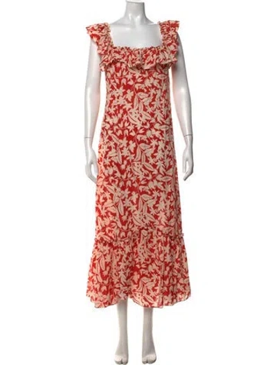 Pre-owned Rixo London Floral Print Long Dress In Red