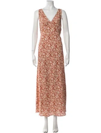 Pre-owned Rixo London Floral Print Long Dress In Red