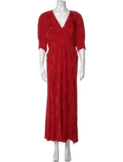 Pre-owned Rixo London Floral Print Long Dress In Red
