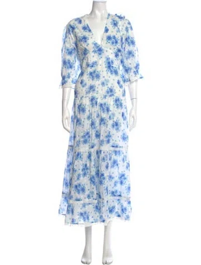 Pre-owned Rixo London Floral Print Long Dress W/ Tags In Blue
