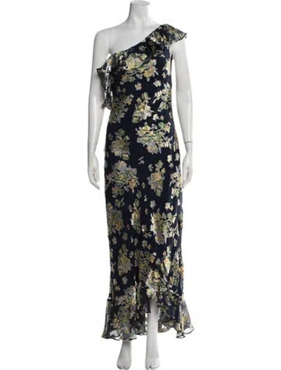 Pre-owned Rixo London Floral Print Long Dress W/ Tags In Blue