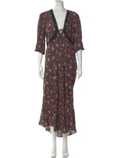 Pre-owned Rixo London Floral Print Long Dress W/ Tags In Multi