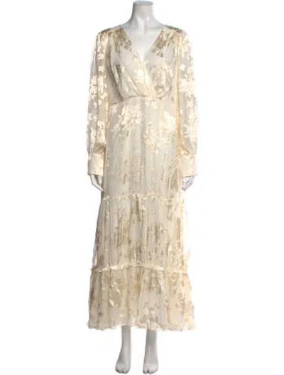 Pre-owned Rixo London Floral Print Long Dress W/ Tags In Neutrals