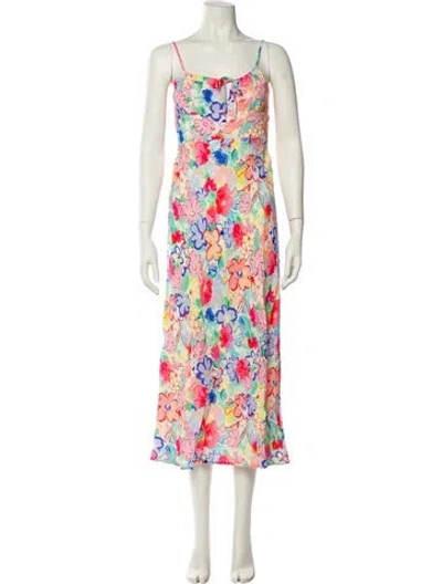 Pre-owned Rixo London Floral Print Long Dress W/ Tags In Pink