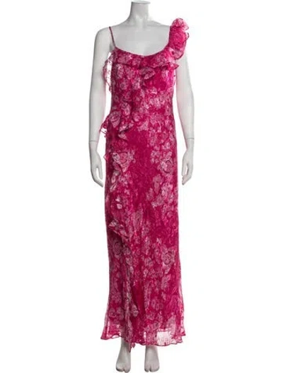 Pre-owned Rixo London Floral Print Long Dress W/ Tags In Pink