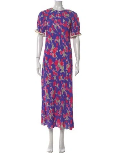 Pre-owned Rixo London Floral Print Long Dress W/ Tags In Purple