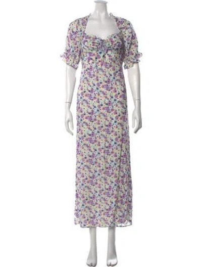Pre-owned Rixo London Floral Print Long Dress W/ Tags In Purple