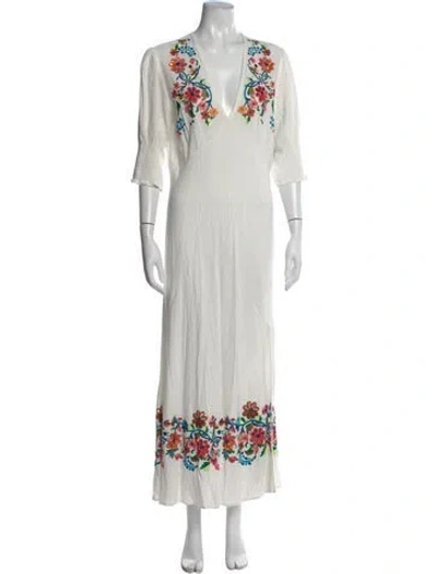 Pre-owned Rixo London Floral Print Long Dress W/ Tags In White
