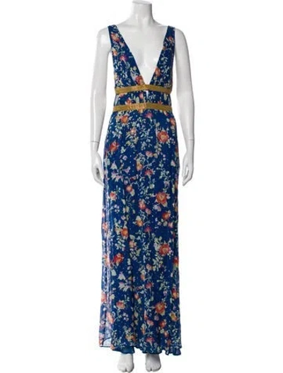 Pre-owned Rixo London Floral Print Long Dress W/ Tags W/tags In Blue