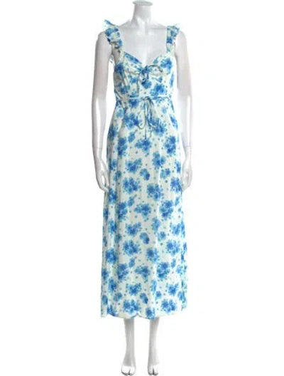 Pre-owned Rixo London Floral Print Long Dress In White