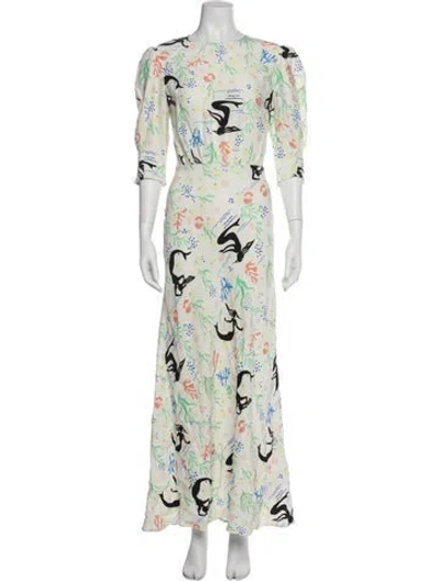 Pre-owned Rixo London Floral Print Long Dress In White