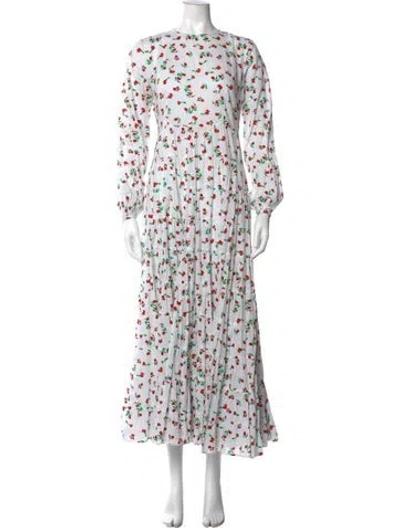 Pre-owned Rixo London Floral Print Long Dress In White