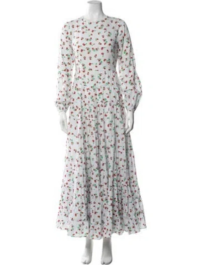 Pre-owned Rixo London Floral Print Long Dress In White