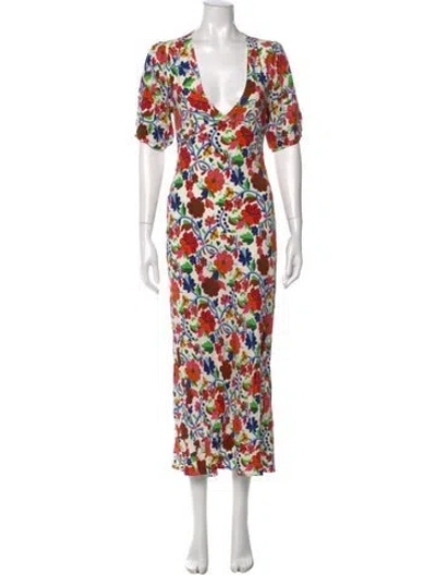 Pre-owned Rixo London Floral Print Long Dress In White