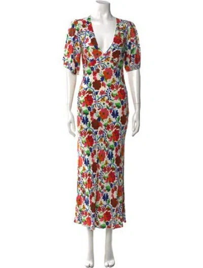 Pre-owned Rixo London Floral Print Long Dress In White
