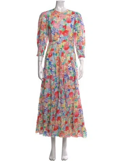 Pre-owned Rixo London Floral Print Long Dress In Yellow