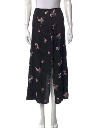 Pre-owned Rixo London Floral Print Long Skirt In Black