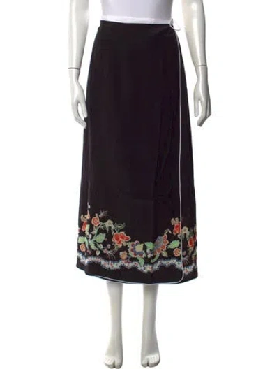 Pre-owned Rixo London Floral Print Long Skirt In Black