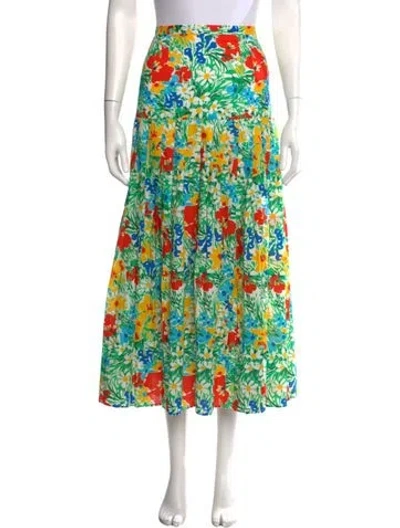 Pre-owned Rixo London Floral Print Long Skirt In Green