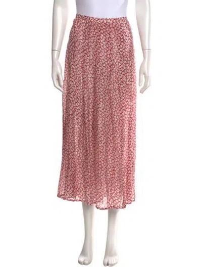Pre-owned Rixo London Floral Print Long Skirt In Red