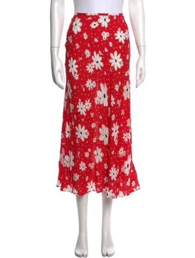 Pre-owned Rixo London Floral Print Long Skirt In Red