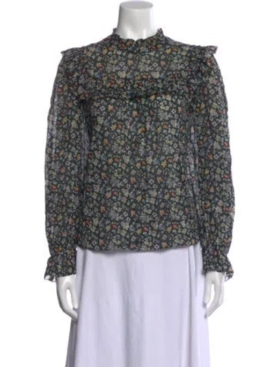 Pre-owned Rixo London Floral Print Long Sleeve Blouse In Black