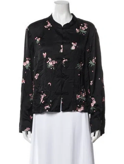 Pre-owned Rixo London Floral Print Long Sleeve Blouse In Gray
