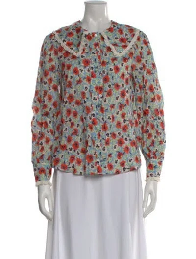 Pre-owned Rixo London Floral Print Long Sleeve Blouse In Red