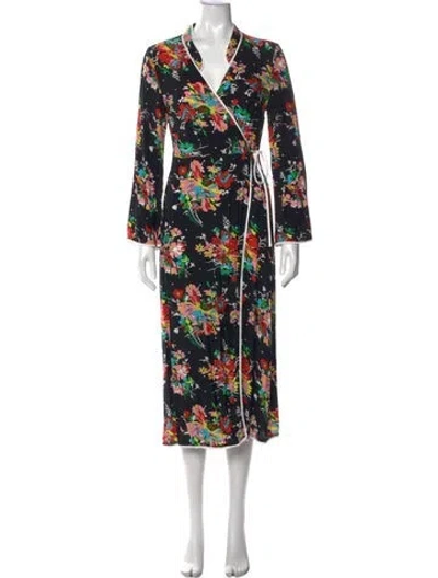 Pre-owned Rixo London Floral Print Midi Length Dress In Black