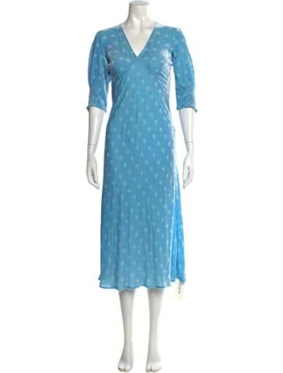 Pre-owned Rixo London Floral Print Midi Length Dress In Blue