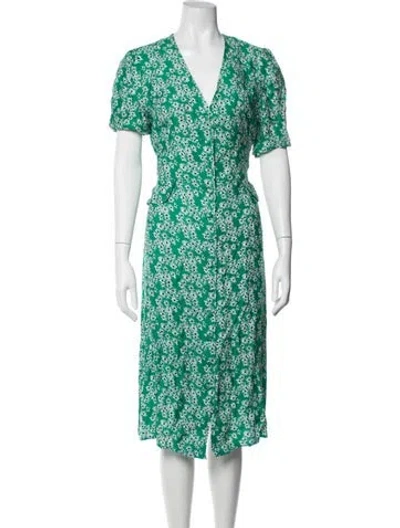 Pre-owned Rixo London Floral Print Midi Length Dress In Green