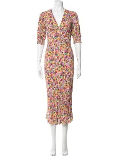 Pre-owned Rixo London Floral Print Midi Length Dress In Orange